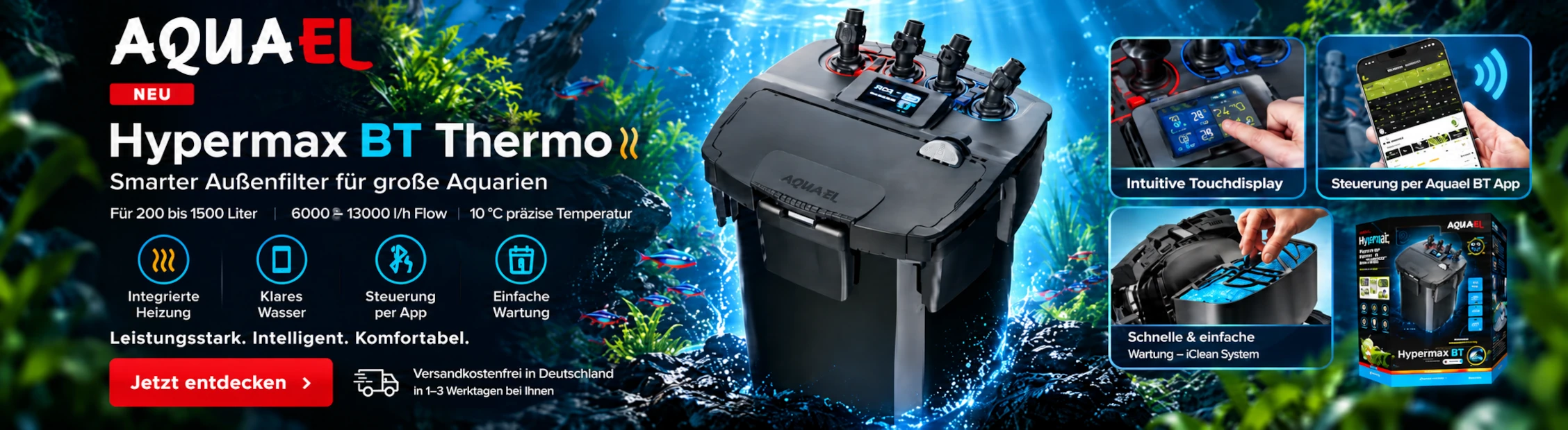 NEU AQUAEL Hypermax BT Thermo � Filterpower f&uuml;r gro&szlig;e Aquarien
