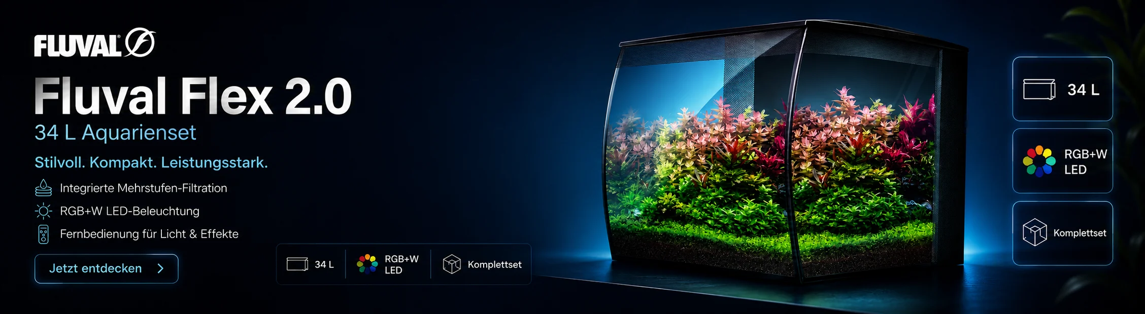 Fluval Flex 2.0 � kompaktes 34 Liter Komplett-Aquarium