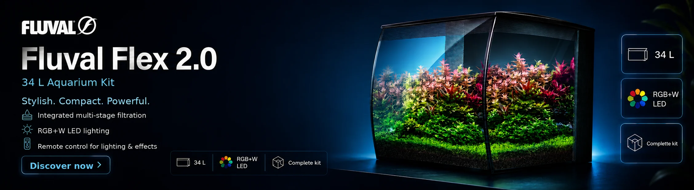 Fluval Flex 2.0 – Compact 34-Liter All-in-One Aquarium