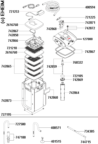 EHEIM Pièces détachées pour filtre externe Eheim Professionel 3e et 5e  2076, 2078 et 2178 - Accessoires filtre/Pièces détachées pour filtres Eheim  -  - Aquariophilie