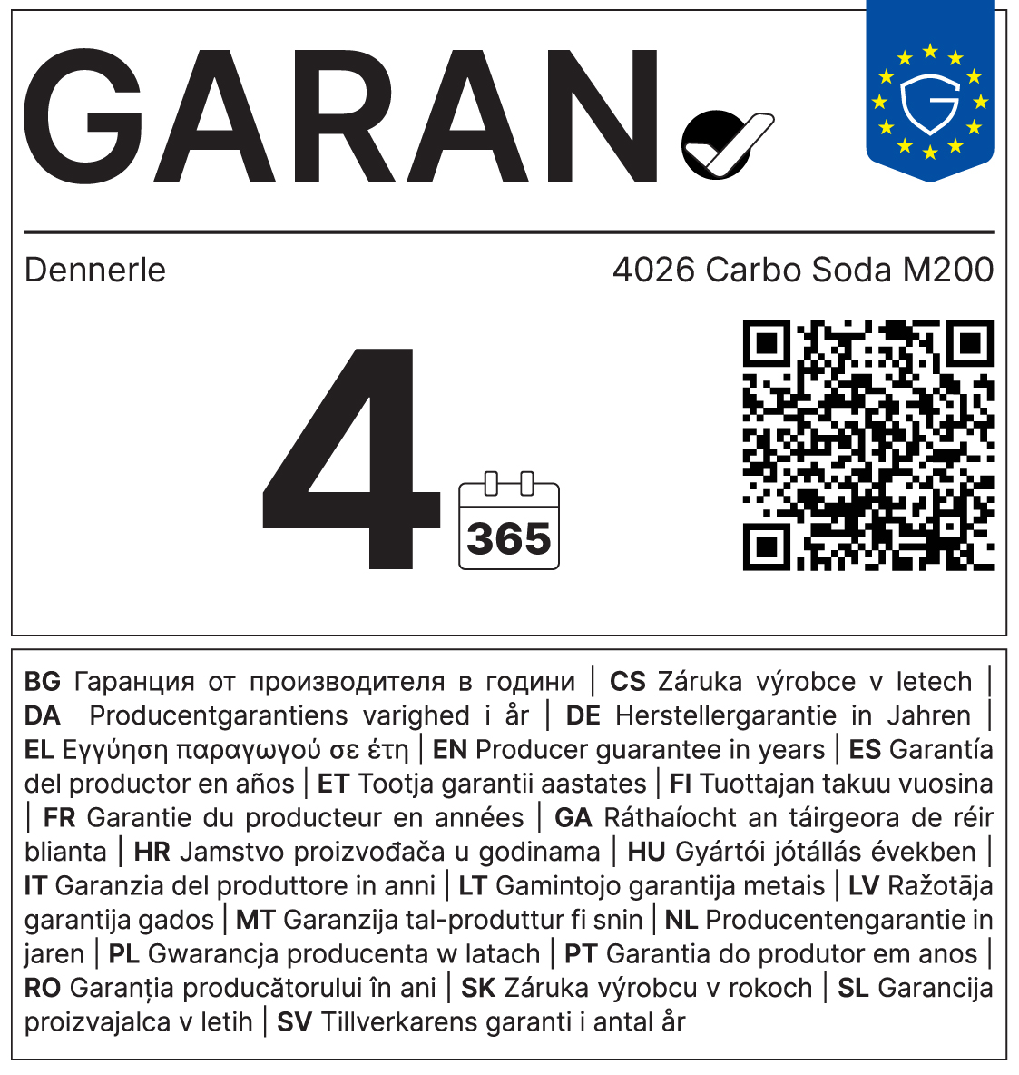 GARAN label: 3-year producer guarantee