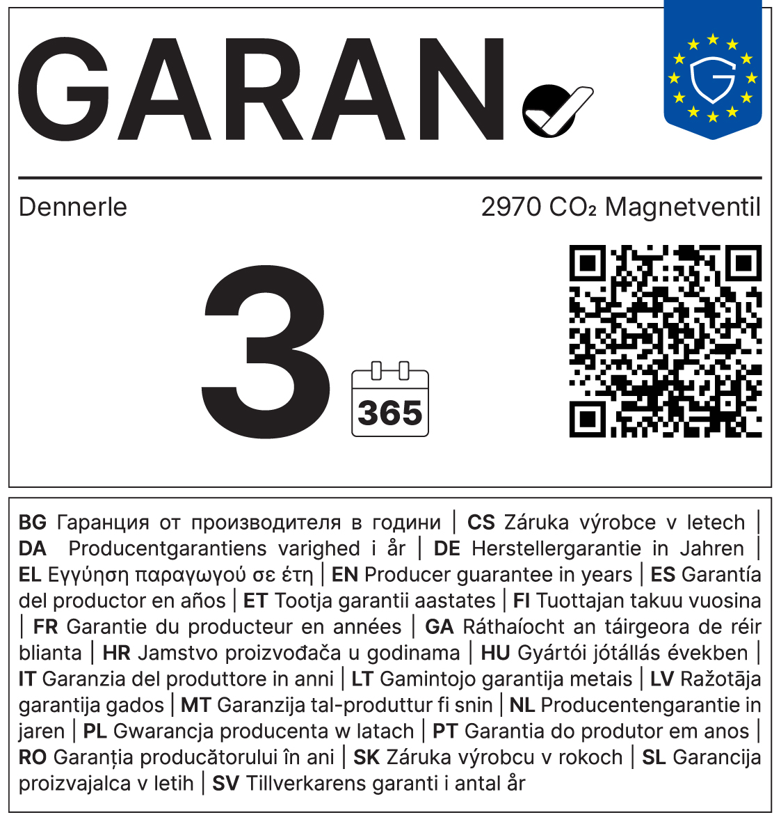 GARAN label: 3-year producer guarantee