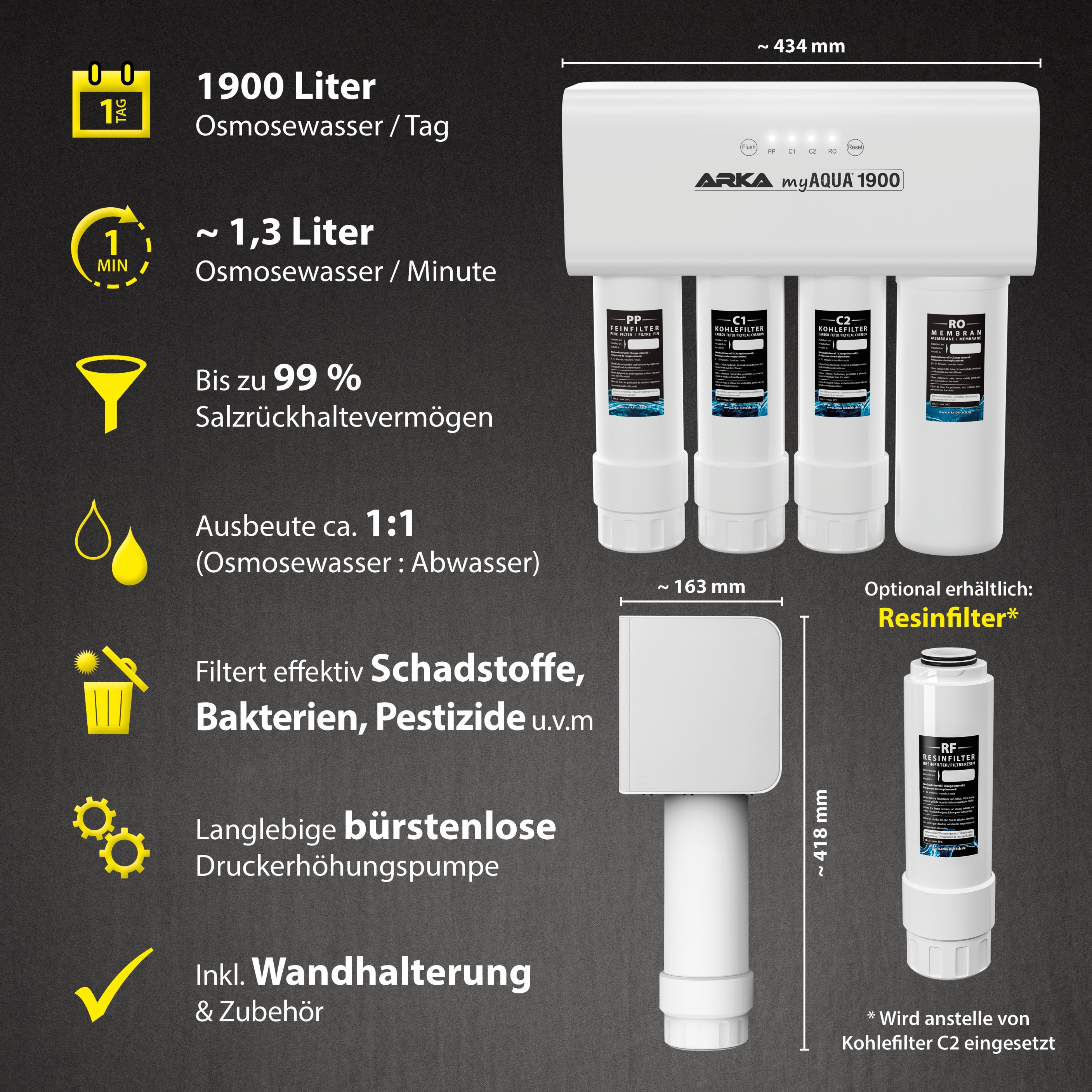 Arka Myaqua190 Membrane For Max 190 Litres Per Day Osmosis Water Removes Up To 99 Of Pollutants Salts Pesticides Heavy Metals And Bacteria From The Water