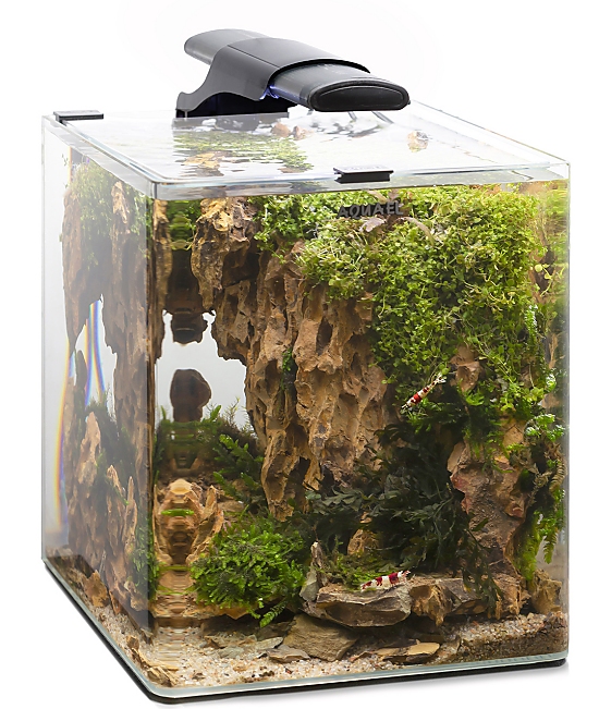 AQUAEL OptiBent Set 20 - White Glass Nano Aquarium Complete Kit black