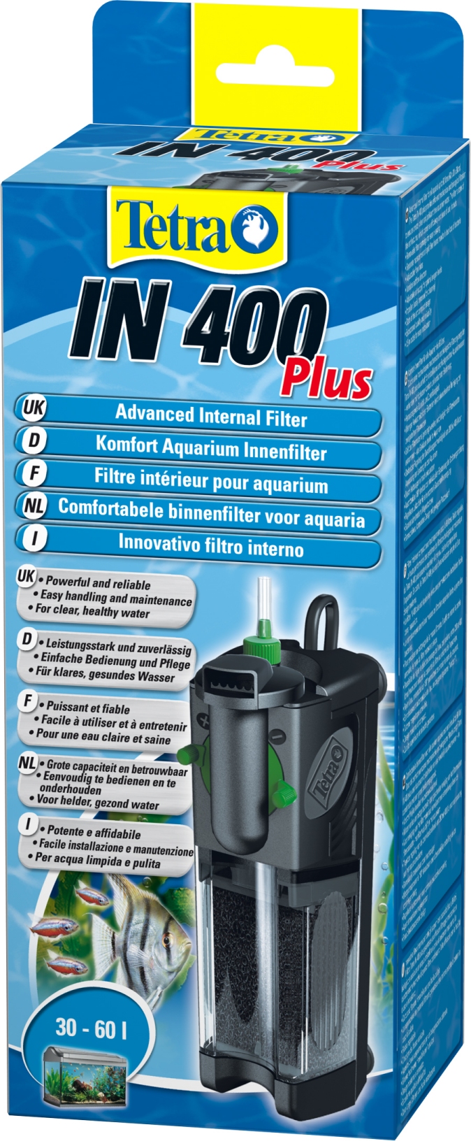 for biological and chemical filtration suitable for aquariums with 30 to 60 litres Tetra IN 400 plus internal filter